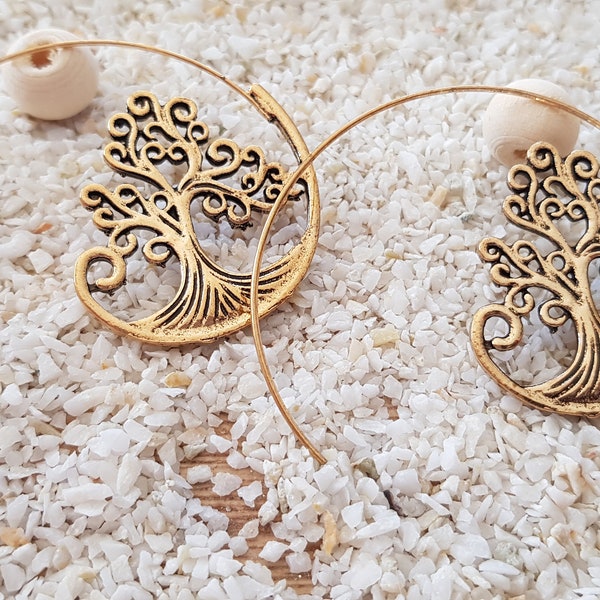 Boucles d'oreilles pendantes bohème spirale - coeur - arbre de vie - feuille   - bijoux ethniques