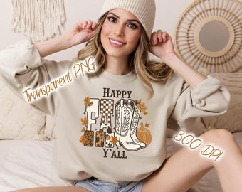 Happy Fall Y'all  PNG Design | Fall PNG design | Sublimation Leaf Design| Shirt Design | DTF Fall Design