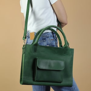 Sac en cuir vert Sac à main pour ordinateur portable en cuir véritable, sac cartable pour ordinateur portable fait main pour femme, sac pour ordinateur portable 15 pouces