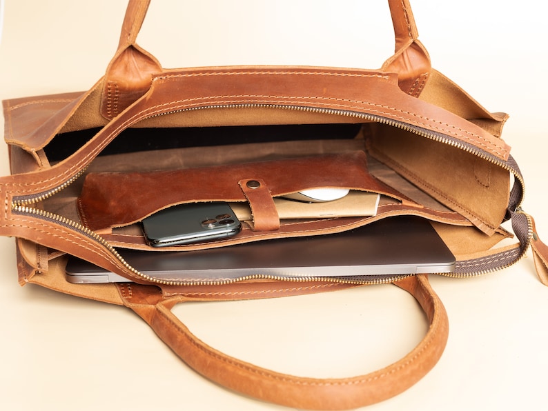Genuine leather bag, full grain leather everyday bag, tote leather, leather purse, leather handbags, MacBook bag, large leather satchel image 8