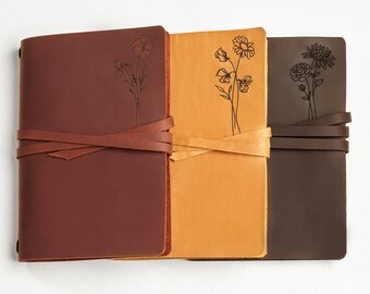 Regalo para mujer, Regalo del Día de la Madre, Cuaderno Floral, Regalos de Navidad, Funda de boceto de cuero, Diario A5 de cuero