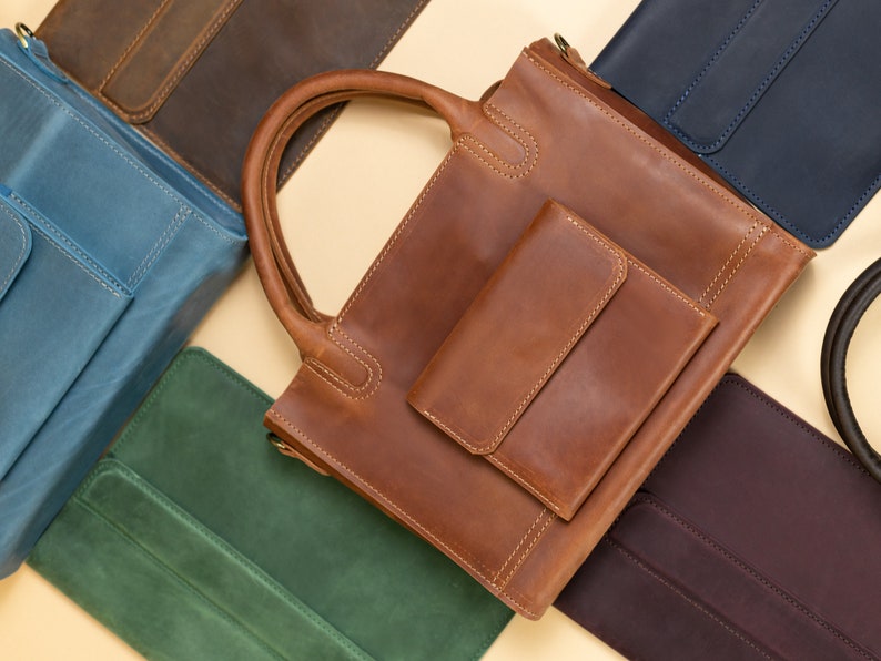 Genuine leather bag, full grain leather everyday bag, tote leather, leather purse, leather handbags, MacBook bag, large leather satchel image 9
