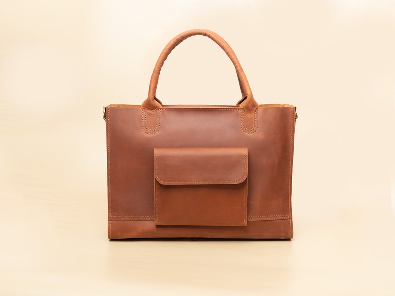 Genuine leather bag, full grain leather everyday bag, tote leather, leather purse, leather handbags, MacBook bag, large leather satchel image 6