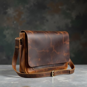 Sac messager en cuir premium pour étudiants, cadeau fête des pères, cartable en cuir véritable pour papa, sac pour ordinateur portable en cuir rustique, cadeau idéal pour lui