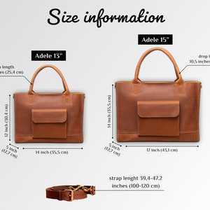 Genuine leather bag, full grain leather everyday bag, tote leather, leather purse, leather handbags, MacBook bag, large leather satchel image 4