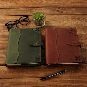 Leather Book Cover, Refillable Journal, Notebook cover A5, personalized journal cover for planner, Bookworm gift, notebook cover b5