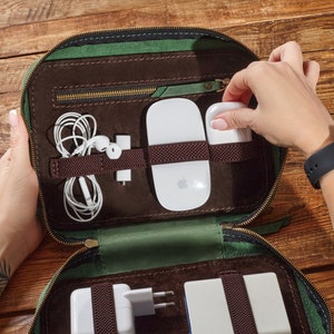Leren tech-opbergtas voor op reis, opberger voor iPad-oplaadkabel, kabeletui voor op reis om accessoires op te bergen, etui voor kabeltechnologie