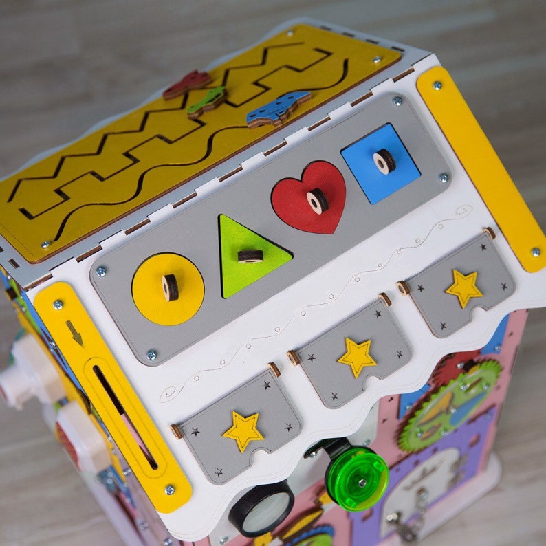 1 year old baby girl present Activity toy Sensory board Geometric shapes Montessori toy Busy board toddler