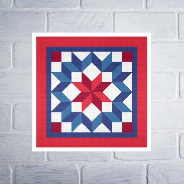 Patriotic Cross Stitch Pattern, 4th of July Quilt Block Pattern, Memorial Day Gift for Veteran, Gift for Military Friend, Stars and Stripes