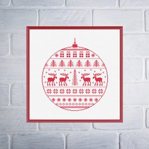 Cross Stitch Christmas Ball Reindeer Sampler Pattern, Instant Download PDF