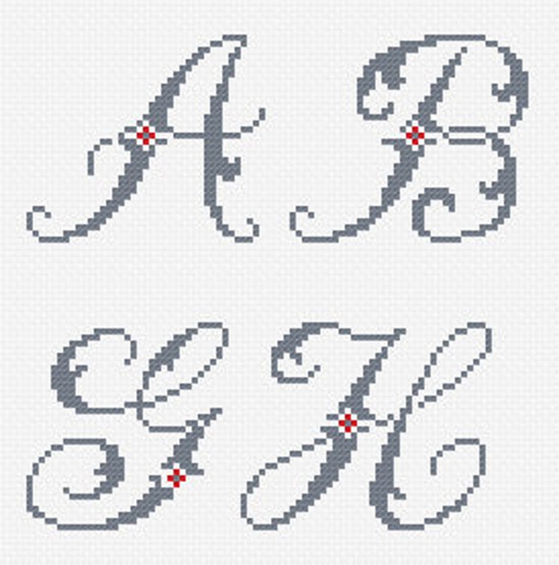 Cursive Alphabet Cross Stitch Pattern Medium Sized Decorative Etsy UK