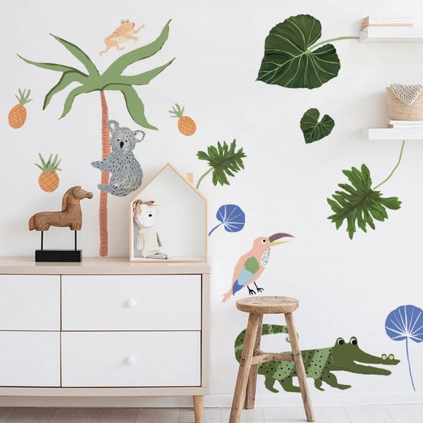 Kids Nursery Tropical Forest Muursticker Koala Krokodil Muurschilderingen Decals Wall Art Home Decor Muursticker Poster Wall Decor