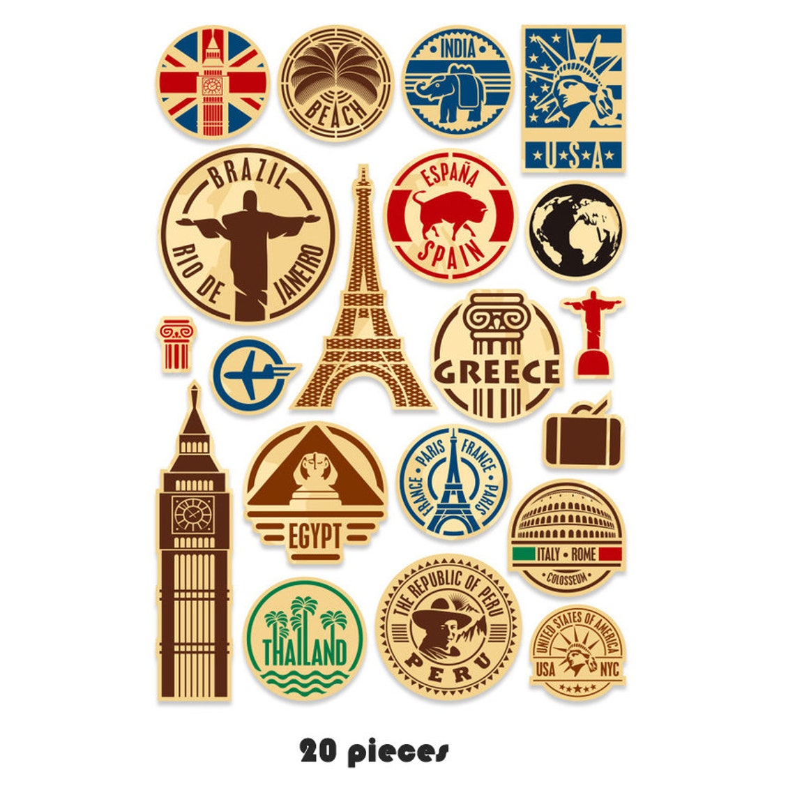 Lot of 20 pieces stickers Suitcase sticker retro landmark Etsy