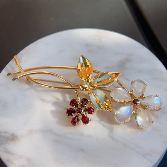 Tiffany & Co. Moonstone and Garnet Flower Pin. 19… - image 8