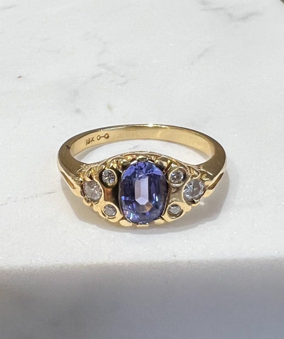 Edwardian Design Tanzanite & Diamond Ring in 18K Y