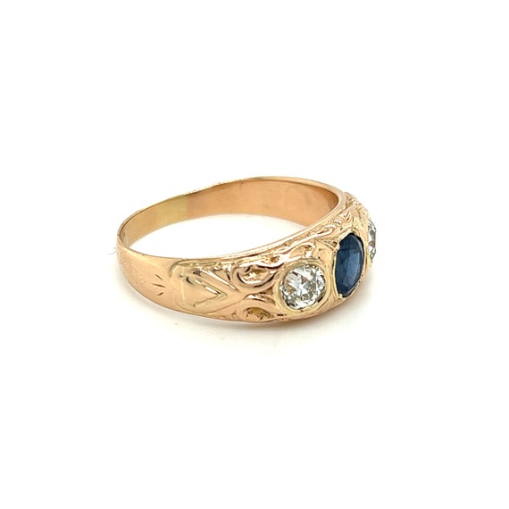 Vintage Sapphire and Old Mine Cut Diamond Ring in… - image 3
