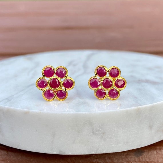 Ruby Flower Earrings