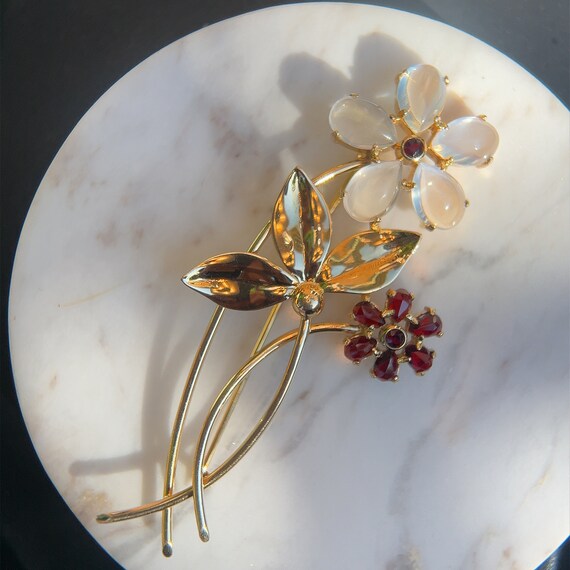 Tiffany & Co. Moonstone and Garnet Flower Pin. 19… - image 2