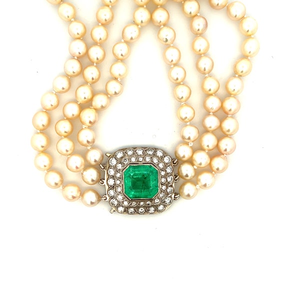 10 Carat Emerald & 3.60CTW Diamond Pearl Choker N… - image 5