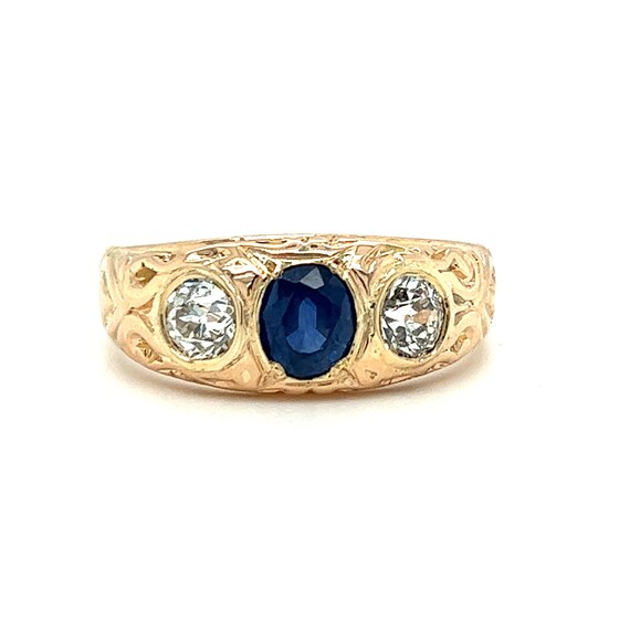 Vintage Sapphire and Old Mine Cut Diamond Ring in… - image 2