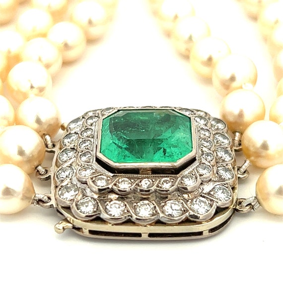 10 Carat Emerald & 3.60CTW Diamond Pearl Choker N… - image 4