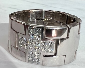 Contemporary Watch band Style Diamond Ring in 18K White Gold