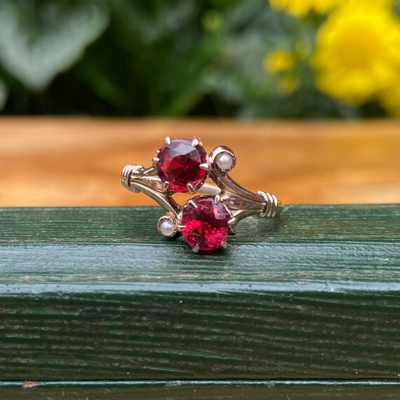 Estate Victorian Rose Gold Garnet & Seed Pearl Rin