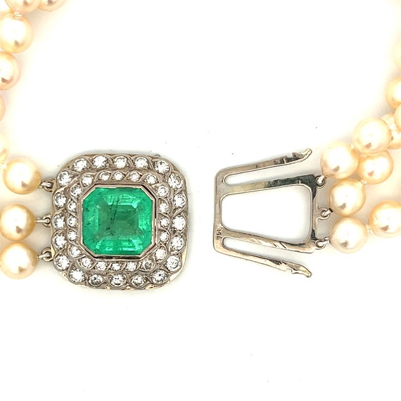 10 Carat Emerald & 3.60CTW Diamond Pearl Choker N… - image 2