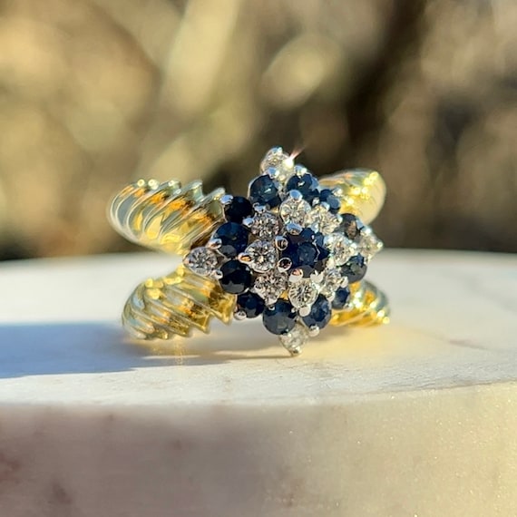 Twin Shank Sapphire and Diamond Ring in 18K Yellow