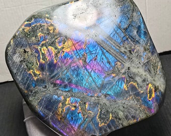 Natural Purple Flash Labradorite Palm Stone: Polished Crystal Healing Gemstone