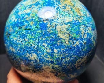 Esfera simbiótica (globo) de ágata de cobre azul pulida natural: Chakra, Reiki, meditación, sanación con cristales