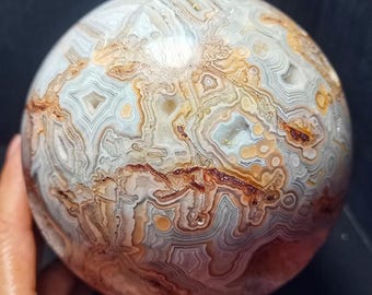 Natural Mexico Banded Agate Crystal Sphere: Healing Palm Stone (125mm, 2778g)