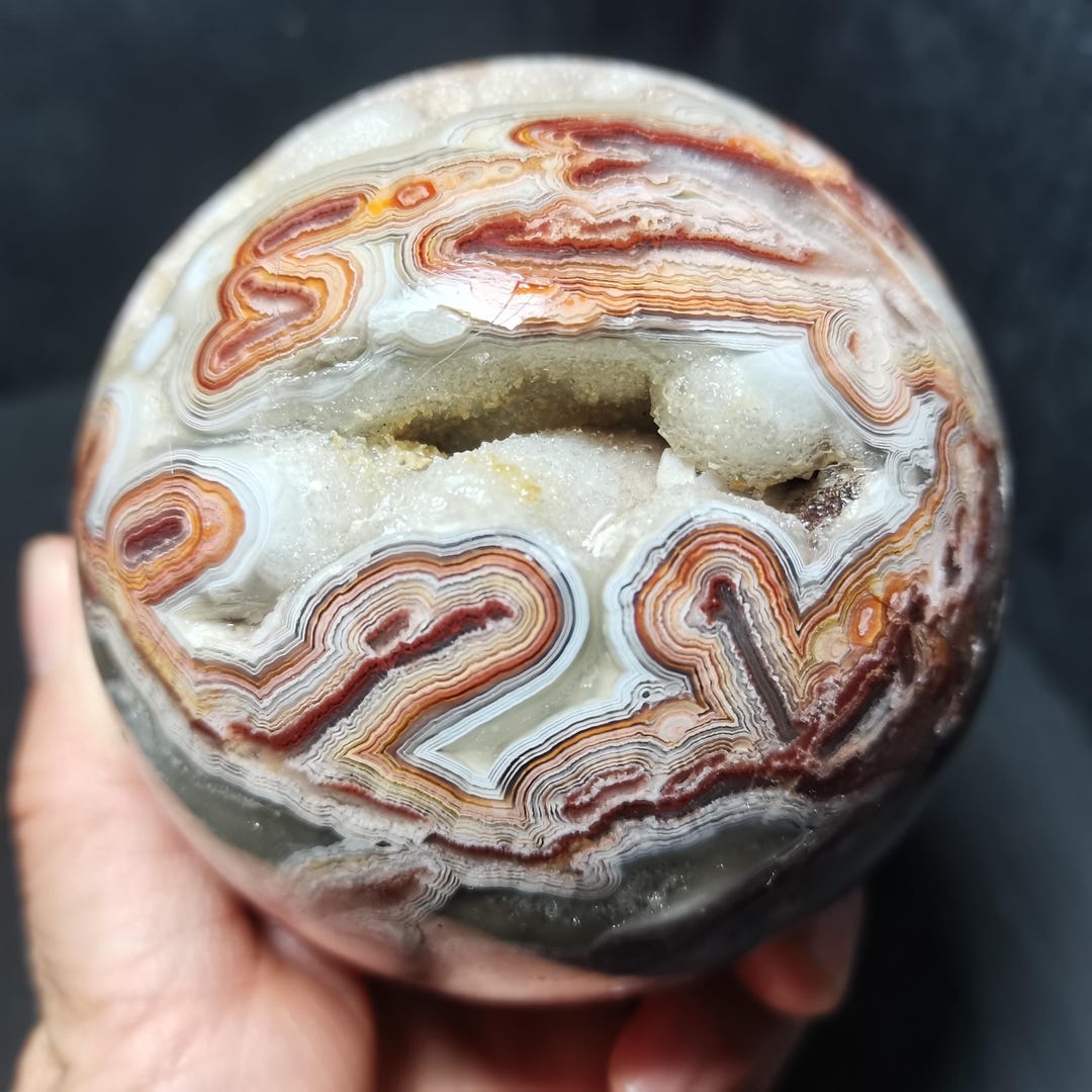 Natural Mexico Banded Agate Geode Crystal Sphere: Reiki Healing Stone ...