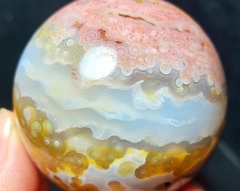 Piedra de jaspe oceánico orbicular pulida de octavo pulso natural: cristal de sanación Reiki