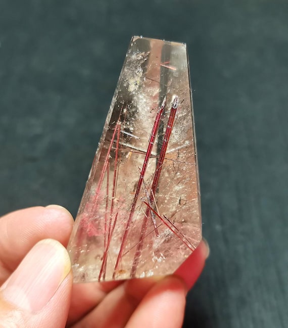 Rutilated Quartz Crystal Point: Natural Red Needle Inclusions