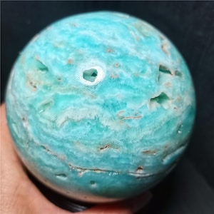 Natural Grade 1 Blue Agate Geode Crystal Sphere: Landscape Energy Stone Decoration