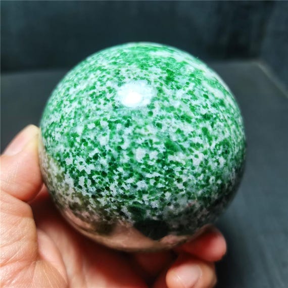 Polished Green Strawberry Agate Sphere: Chakra Healing Crystal