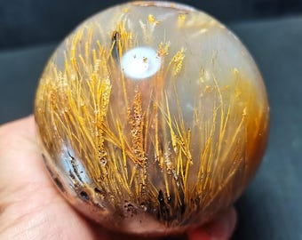 ゴールデンルチルクォーツ水晶球：天然ヒーリングストーン（74mm、562g）
