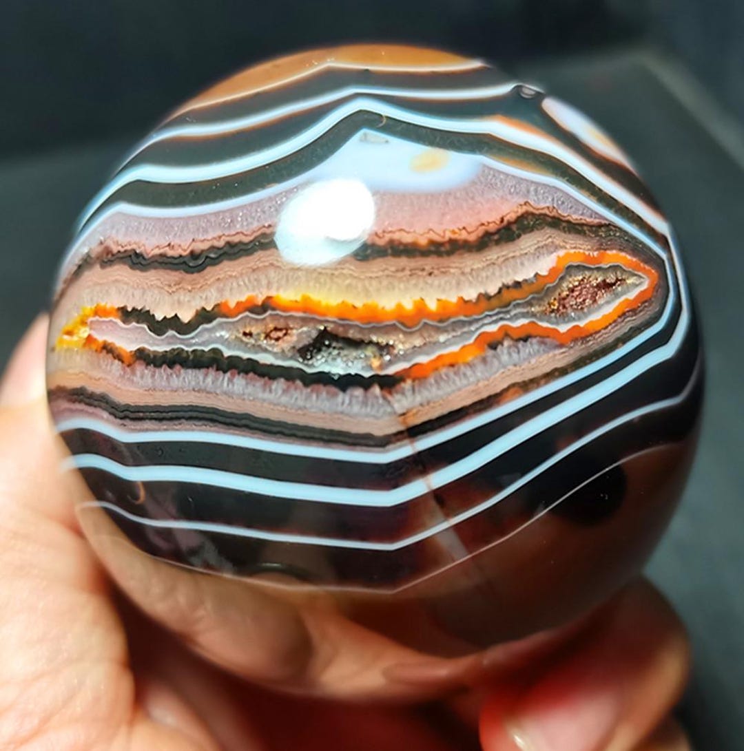 RARE Banded Agate Quartz Crystal Sphere - 65mm Madagascar Healing