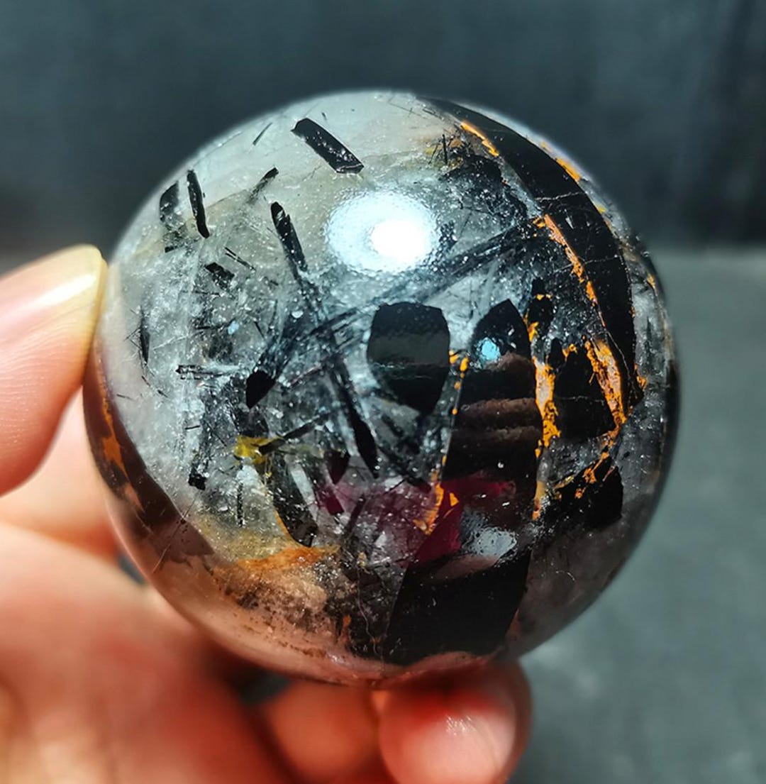 ブラックトルマリンアゲートクリスタルボール：ヒーリングストーン