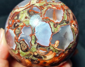 Polished Colorful Agate Sphere: Natural Banded Calming Stone, 72mm