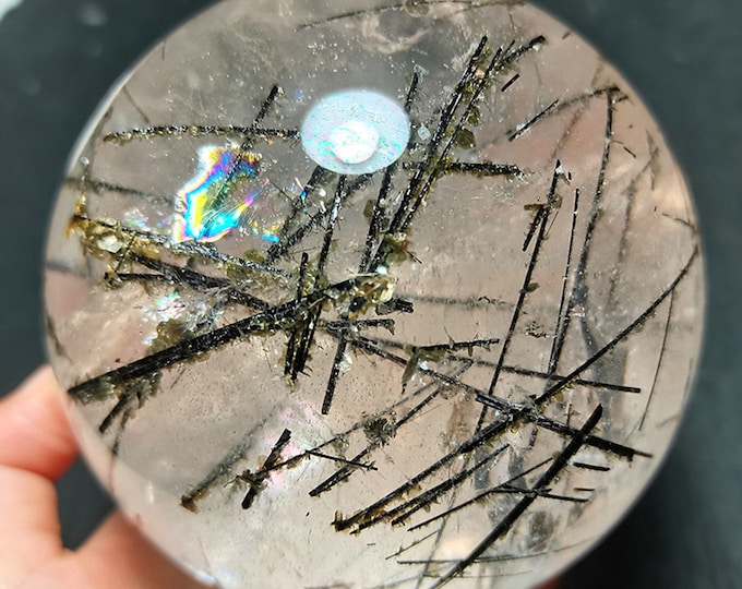Featured listing image: Natural Rare Black mica+Black tourmaline Quartz Sphere Energy Healing /Chakra/Reiki/Meditation/Special Gift/Healing crystal