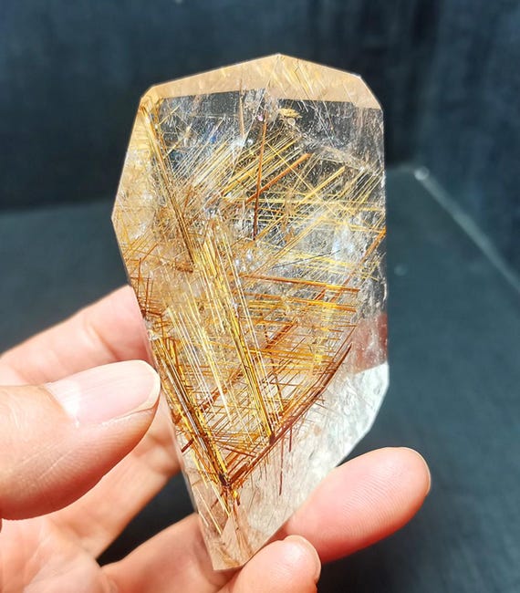 鉱物　Rutilated Quartz Natural Rutilated Quartz Crystal Specimen: Golden Needle