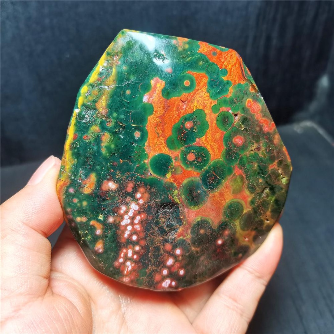 SALE オーシャンジャスパーピラミッド　497g Polished Ocean Jasper Palm Stone: Natural Healing Crystal, 261g - Etsy