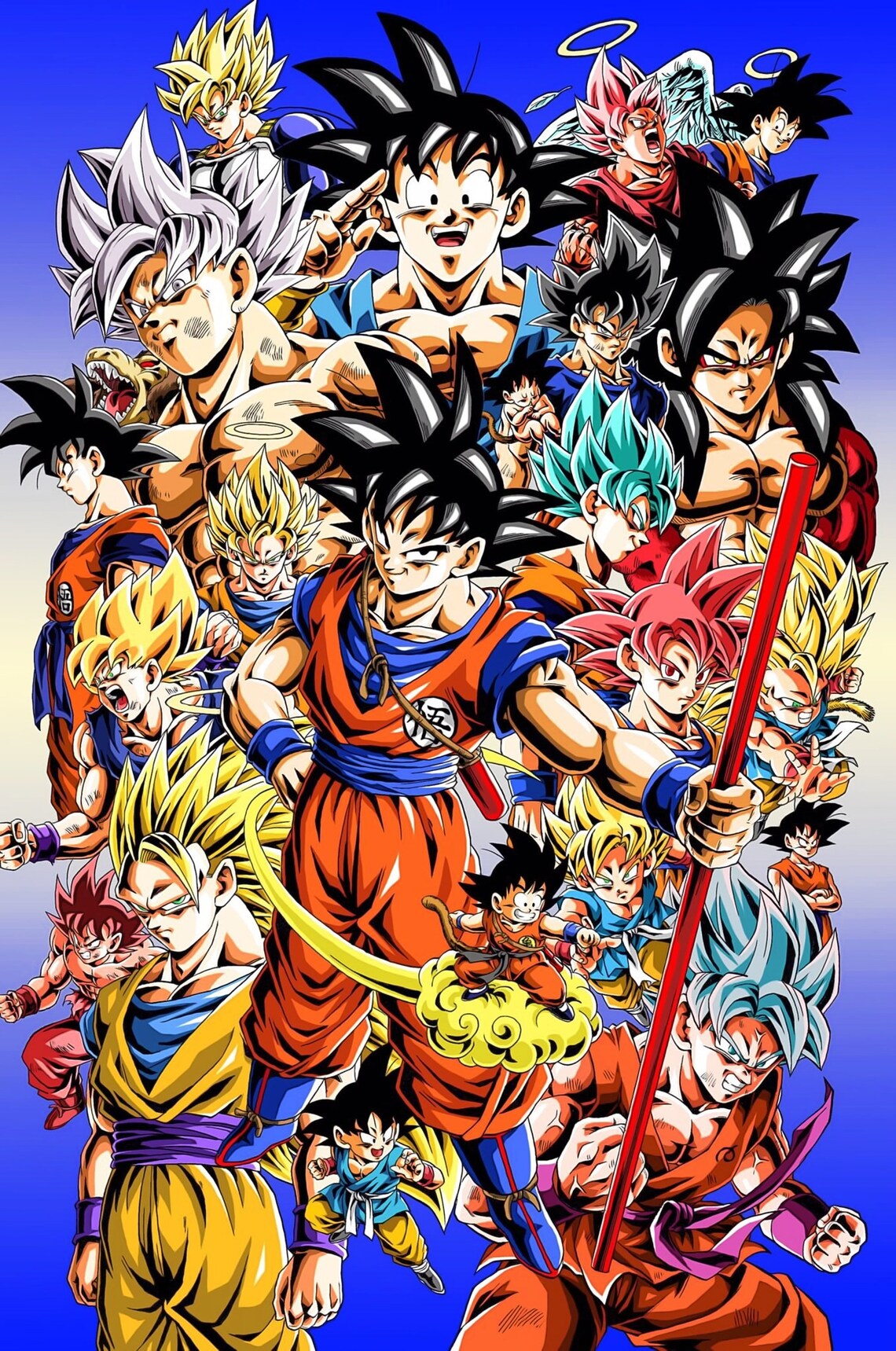 Evolution of Goku Poster Wall Art Super Saiyan 1 2 3 SSJ God Etsy