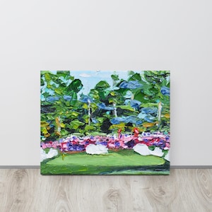 Azalea at Augusta Canvas Print | Masters Golf Hole Wall Art | Palette Knife Landscape