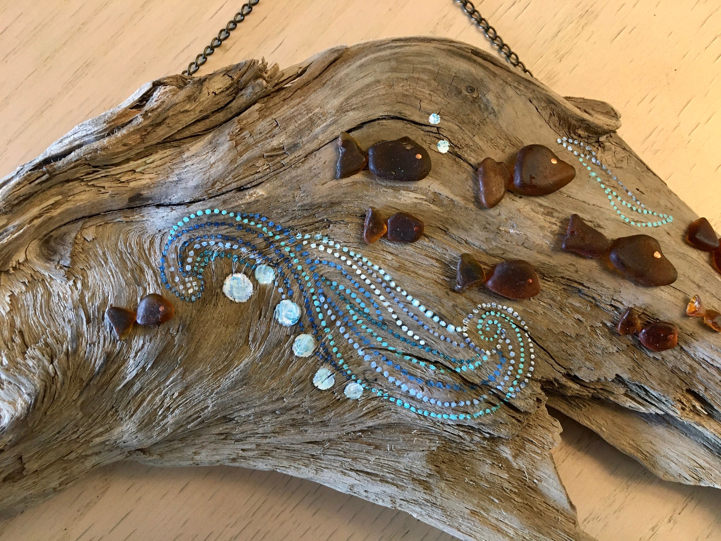 Sea Glass Wall Decor Swim With Me Handmade Driftwood Decor Etsy