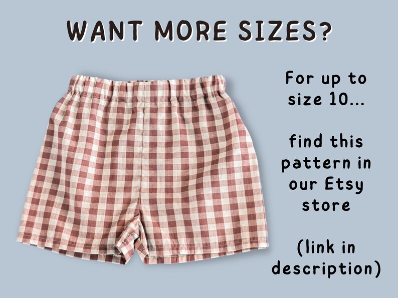 May include: Red and white gingham checkered shorts with a white elastic waistband.  WANT MORE SIZES? For up to size 10... find this pattern in our Etsy store (link in description)