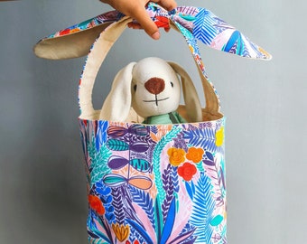 Small Easter Basket Pattern to Sew // Springtime Bunny Ears Bag Pattern, Fabric Easter Basket Sewing Pattern