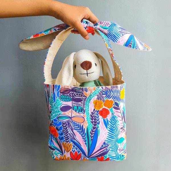 Small Easter Basket Pattern to Sew // Springtime Bunny Ears Bag Pattern, Fabric Easter Basket Sewing Pattern
